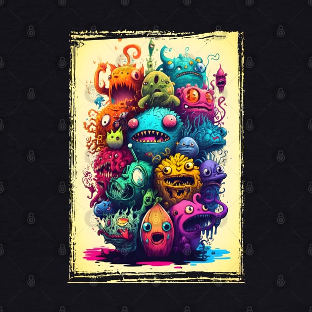 Colorful and Funny Monsters in Neon Watercolor Doodle Art Style by ToySenTao